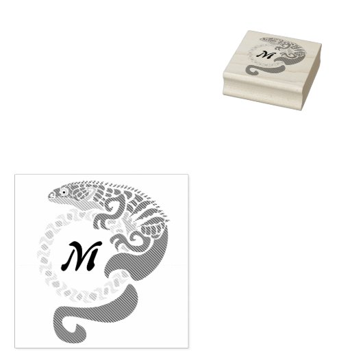 Tribal Alligator Lizard Hugging Sun Monogram Rubberstempel (Gestempeld)
