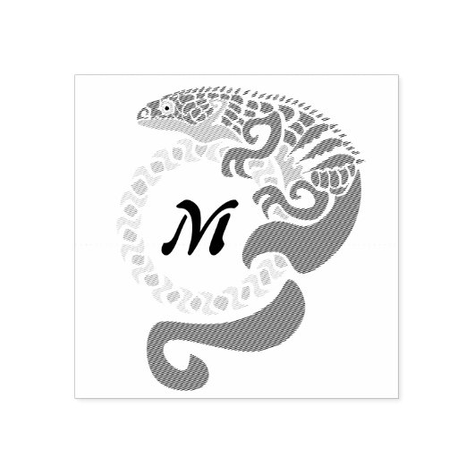 Tribal Alligator Lizard Hugging Sun Monogram Rubberstempel (Afrduk)