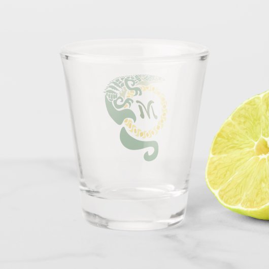 Tribal Alligator Lizard Hugging Sun Monogram Shot Glas (Achterkant)