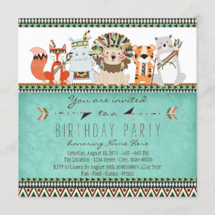 Tribal Animal Kinder Native American Birthday Part Kaart