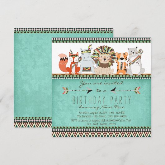 Tribal Animal Kinder Native American verjaardagsfe Kaart (Voorkant / Achterkant)