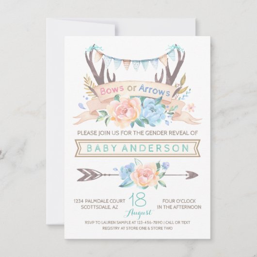 Tribal Antler Boho Genderonthulling Uitnodiging (Voorkant)