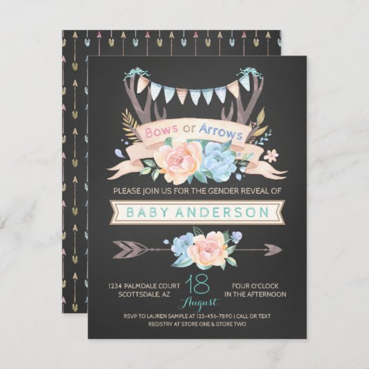 Tribal Antler Chalkboard Geslacht Onthulling Uitno Kaart (Voorkant / Achterkant)