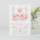 Tribal Antler Wild One First Birthday Invitation Kaart (Staand voorkant)