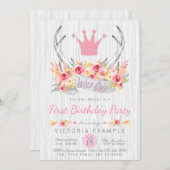 Tribal Antler Wild One First Birthday Invitation Kaart (Voorkant / Achterkant)