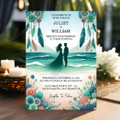 Tribal Aqua Zand Werk Gestapeld Zee Glazen Bruilof Kaart