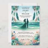 Tribal Aqua Zand Werk Gestapeld Zee Glazen Bruilof Kaart (Voorkant)