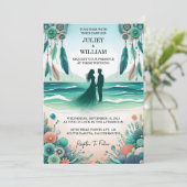 Tribal Aqua Zand Werk Gestapeld Zee Glazen Bruilof Kaart (Staand voorkant)