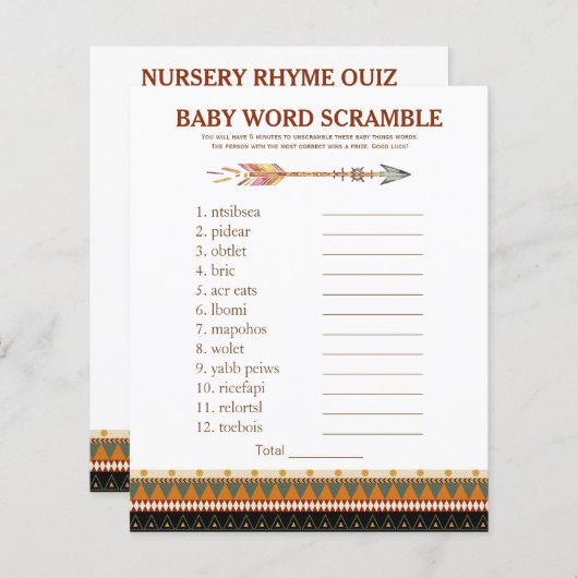 Tribal Arrow Baby shower Games (Voorkant / Achterkant)