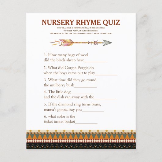 Tribal Arrow Baby shower Games (Achterkant)