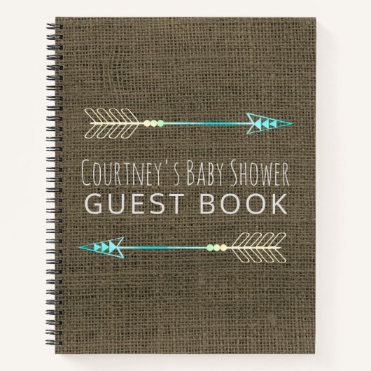 Tribal Arrow Baby shower Guest Book Rustige Burlap Notitieboek (Voorkant)