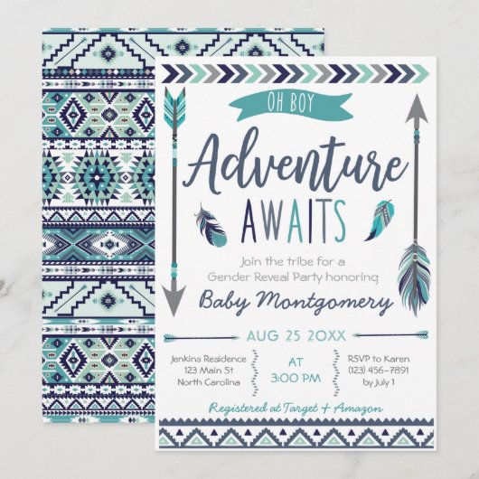 Tribal Arrows Adventure Boy Baby shower Invitation Kaart (Voorkant / Achterkant)