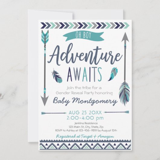 Tribal Arrows Adventure Boy Baby shower Invitation Kaart (Voorkant)