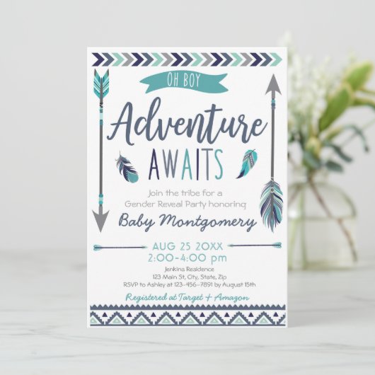 Tribal Arrows Adventure Boy Baby shower Invitation Kaart (Staand voorkant)
