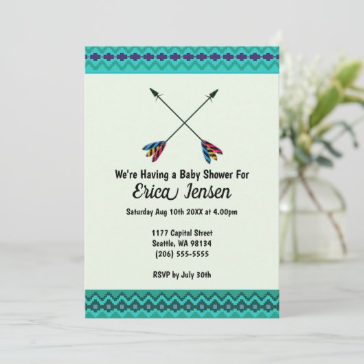Tribal Arrows Baby shower Abstract blauw en groen Kaart (Staand voorkant)