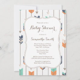 Tribal Arrows Baby shower Navy Sinaasappel Blauwgr Kaart