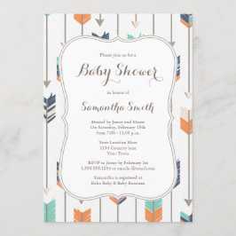 Tribal Arrows Baby shower Navy Sinaasappel Blauwgr Kaart