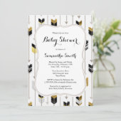 Tribal Arrows Baby shower Zwart Goud Grijs Kaart (Staand voorkant)
