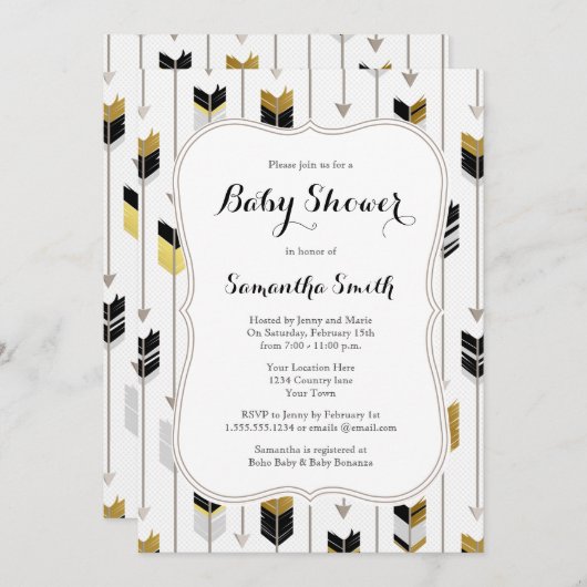 Tribal Arrows Baby shower Zwart Goud Grijs Kaart (Voorkant / Achterkant)