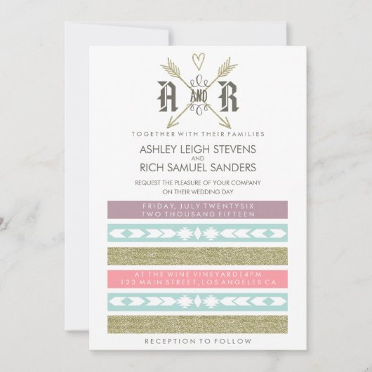 TRIBAL ARROWS | GOLD- EN MINTWEDINGINVITATIE KAART (Voorkant)