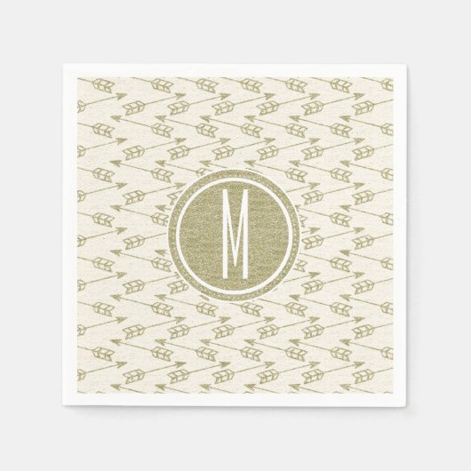 Tribal Arrows | Gold Glitter Monogram Servetten (Voorkant)