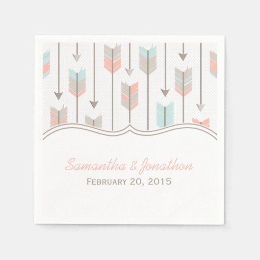 Tribal Arrows Roze Blauw en Grijs Huwelijk Servet (Voorkant)