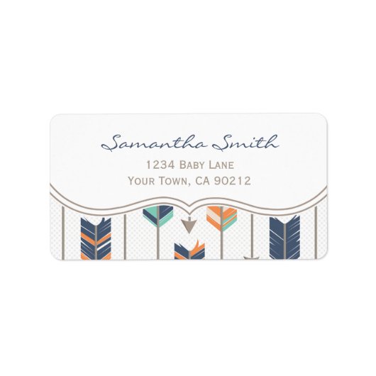 Tribal Arrows Sinaasappel blauw en grijs Etiket (Voorkant)