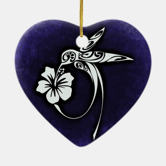 Tribal Art Bird Motif on Blue Keramisch Ornament (Achterkant)