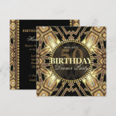 Tribal Art Deco Gold Glow 50th Birthday Invitation Kaart (Voorkant / Achterkant)