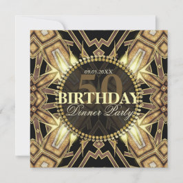 Tribal Art Deco Gold Glow 50th Birthday Invitation Kaart