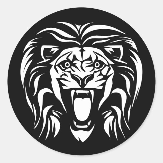 Tribal Art Roaring Lion Ronde Sticker (Voorkant)