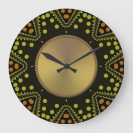 Tribal Art Stippen Green Gold Wall-klok Grote Klok
