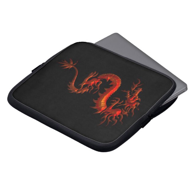 Tribal Asian Red Dragon op zwarte laptophoes Laptop Sleeve (Voorkant top)