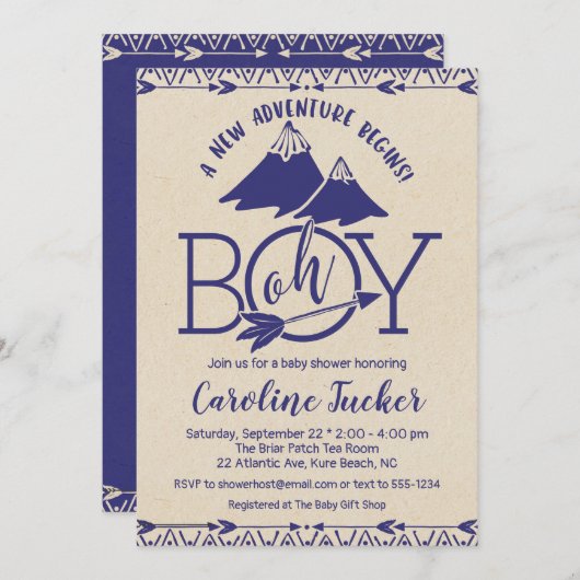 Tribal Avontuur Baby Jongen Douche Kaart (Voorkant / Achterkant)