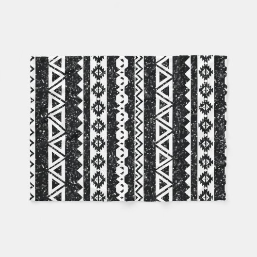Tribal Aztec Black Glitter White Geometric Shapes Fleece Deken (Voorkant (Horizontaal))