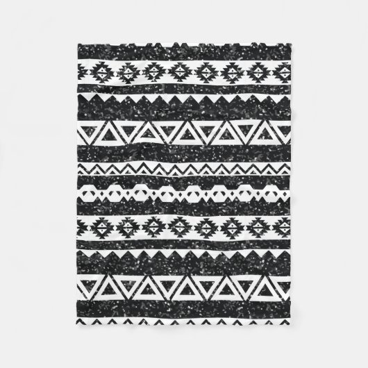 Tribal Aztec Black Glitter White Geometric Shapes Fleece Deken (Voorkant)