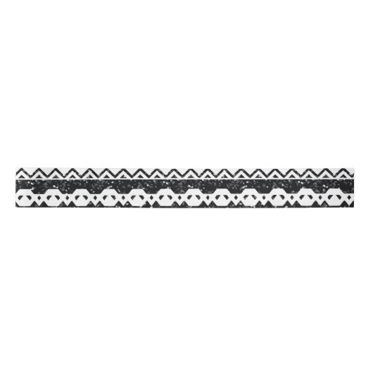 Tribal Aztec Black Glitter White Geometric Shapes Satijnen Lint (Voorkant)