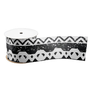 Tribal Aztec Black Glitter White Geometric Shapes Satijnen Lint