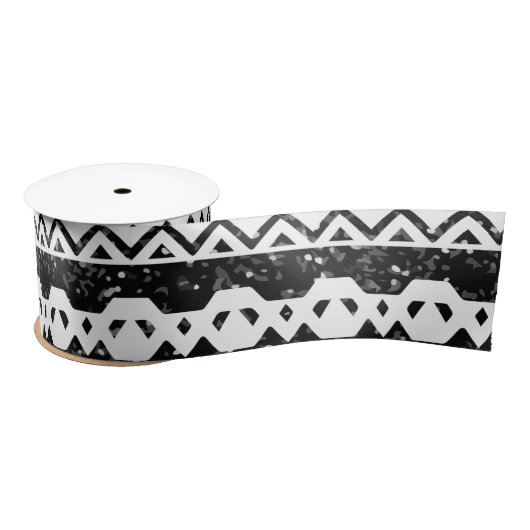 Tribal Aztec Black Glitter White Geometric Shapes Satijnen Lint (Spoel)
