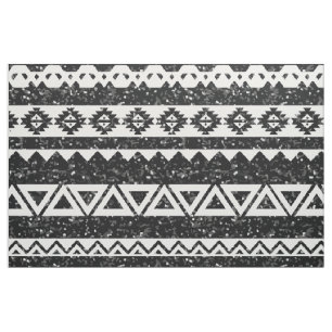 Tribal Aztec Black Glitter White Geometric Shapes Stof