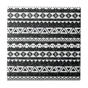Tribal Aztec Black Glitter White Geometric Shapes Tegeltje
