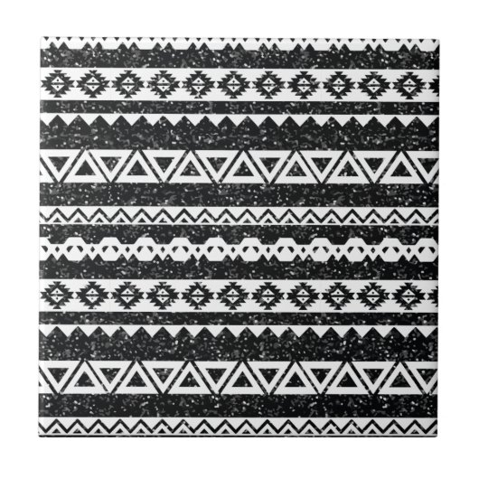 Tribal Aztec Black Glitter White Geometric Shapes Tegeltje (Voorkant)