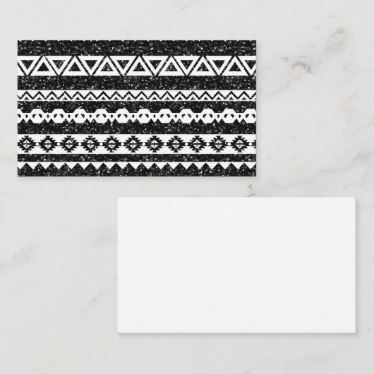 Tribal Aztec Black Glitter White Geometric Shapes Visitekaartje (Voorkant / Achterkant)
