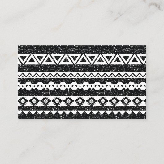 Tribal Aztec Black Glitter White Geometric Shapes Visitekaartje (Voorkant)