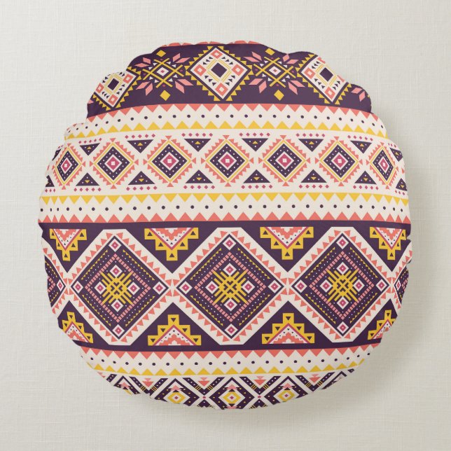 Tribal Aztec gestreept, geometrisch patroon. Rond Kussen (Voorkant)