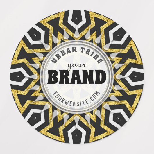 Tribal Aztec Gold Sun Black+White merk Sticker (Design 2)