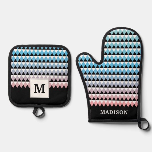 Tribal Aztec Ombre Pattern Ovenwant & Pannenlap Set (Voorkant)