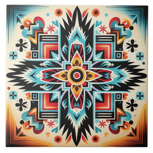 Tribal Aztec patroon geometrisch abstract kleurrij Tegeltje (Voorkant)