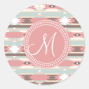 Tribal Aztec roze monogram patroon Ronde Sticker