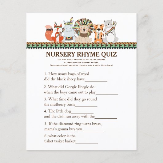 Tribal Baby shower Games Word Scramble Rhyme Quiz (Achterkant)